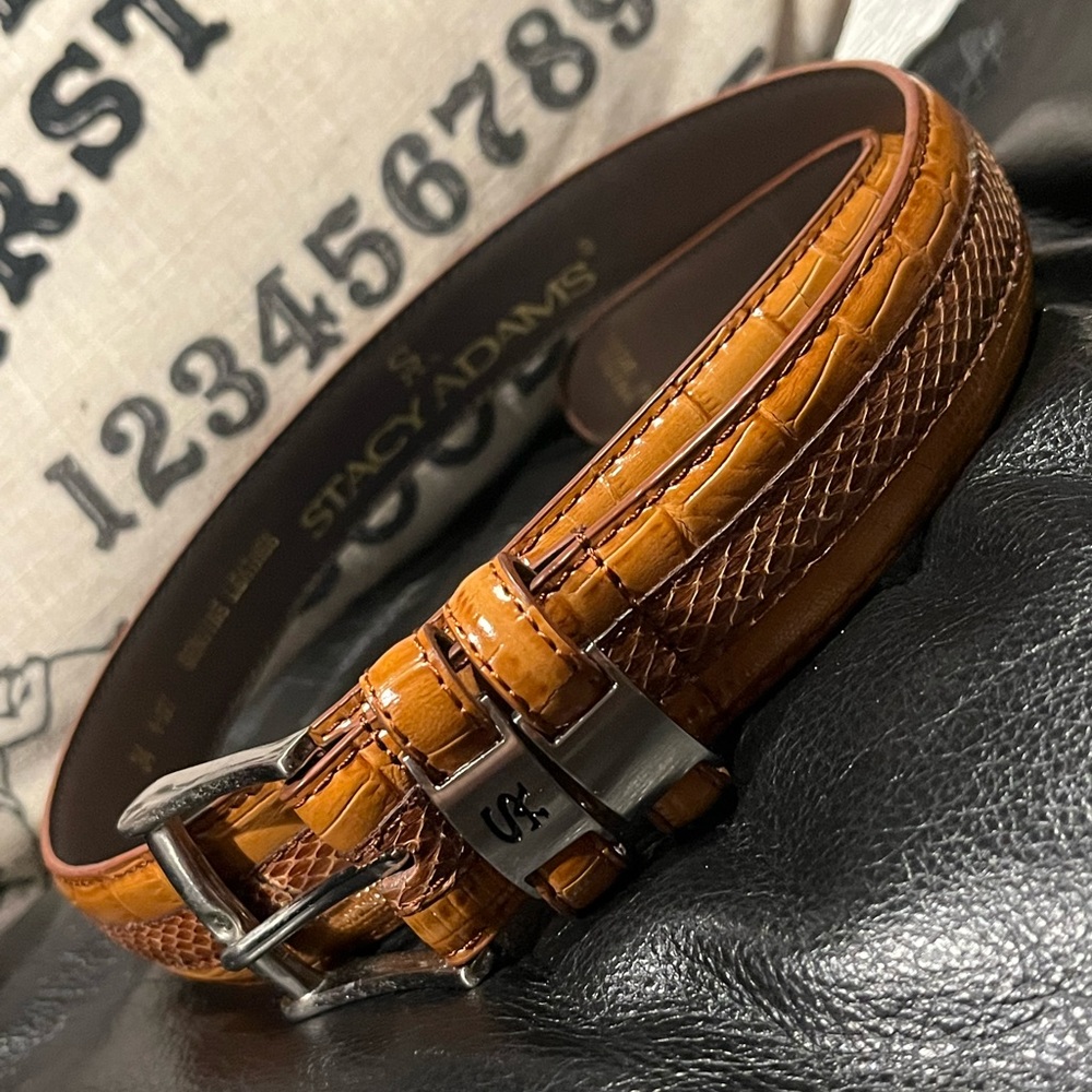 Stacey Adams Genuine Leather Belt Snakeskin Size 34 Brown